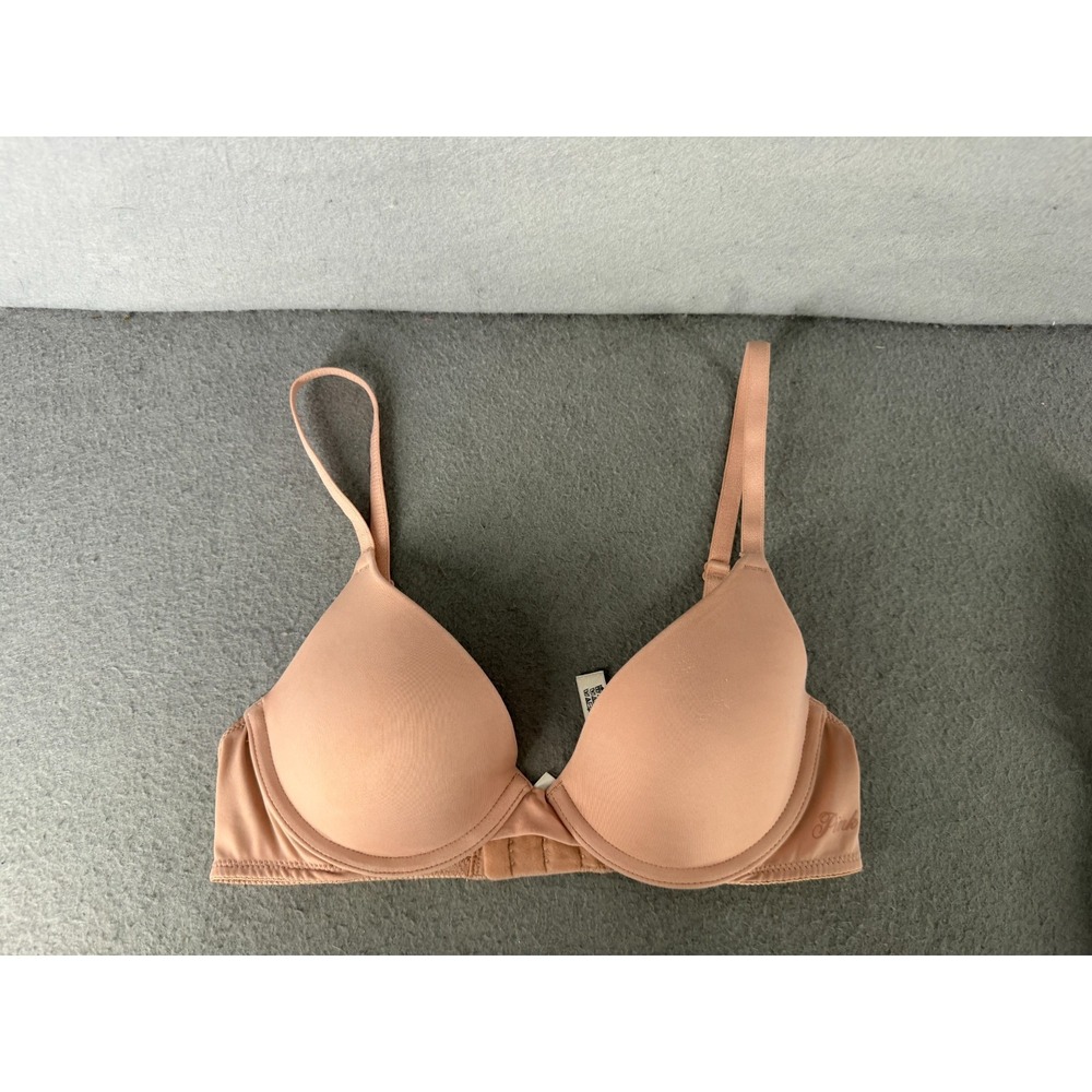 Pink Victoria's Secret Bra Size 32B Nude Everywhere T-Shirt Lightly Lined Tan